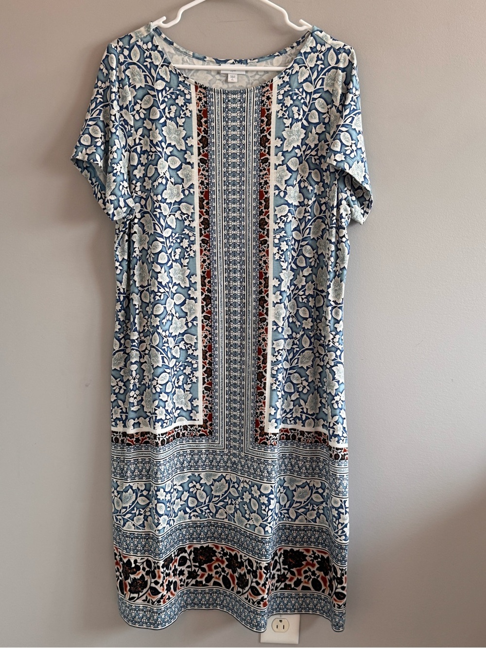 J. Jill Blue Floral Border Print Midi Shift Dress Size Large Tall